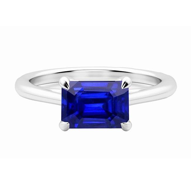 Ladies Solitaire Ring 2 Carats Prong Set Emerald Cut Srilanka Sapphire