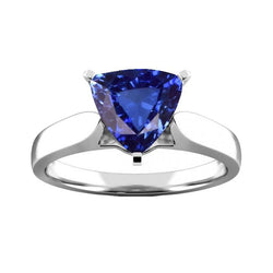 Ladies Solitaire Trillion Sapphire Ring 1.50 Carats White Gold Jewellery