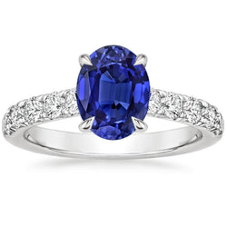 Ladies Solitaire With Accents Ring Blue Sapphire & Diamonds 4 Carats