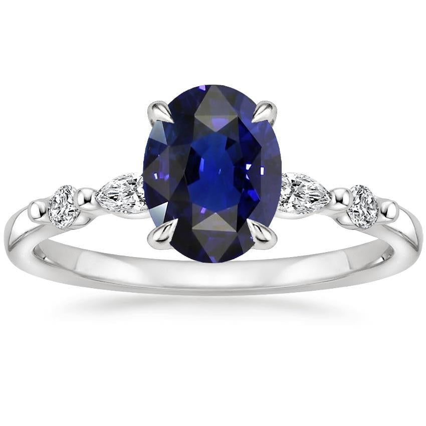 Ladies Solitaire With Accents Ring Blue Sapphire & Diamonds 4 Carats