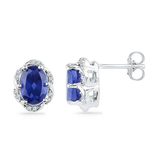 Ladies Stud Earrings Halo 4.50 Carats Sapphire & Diamonds