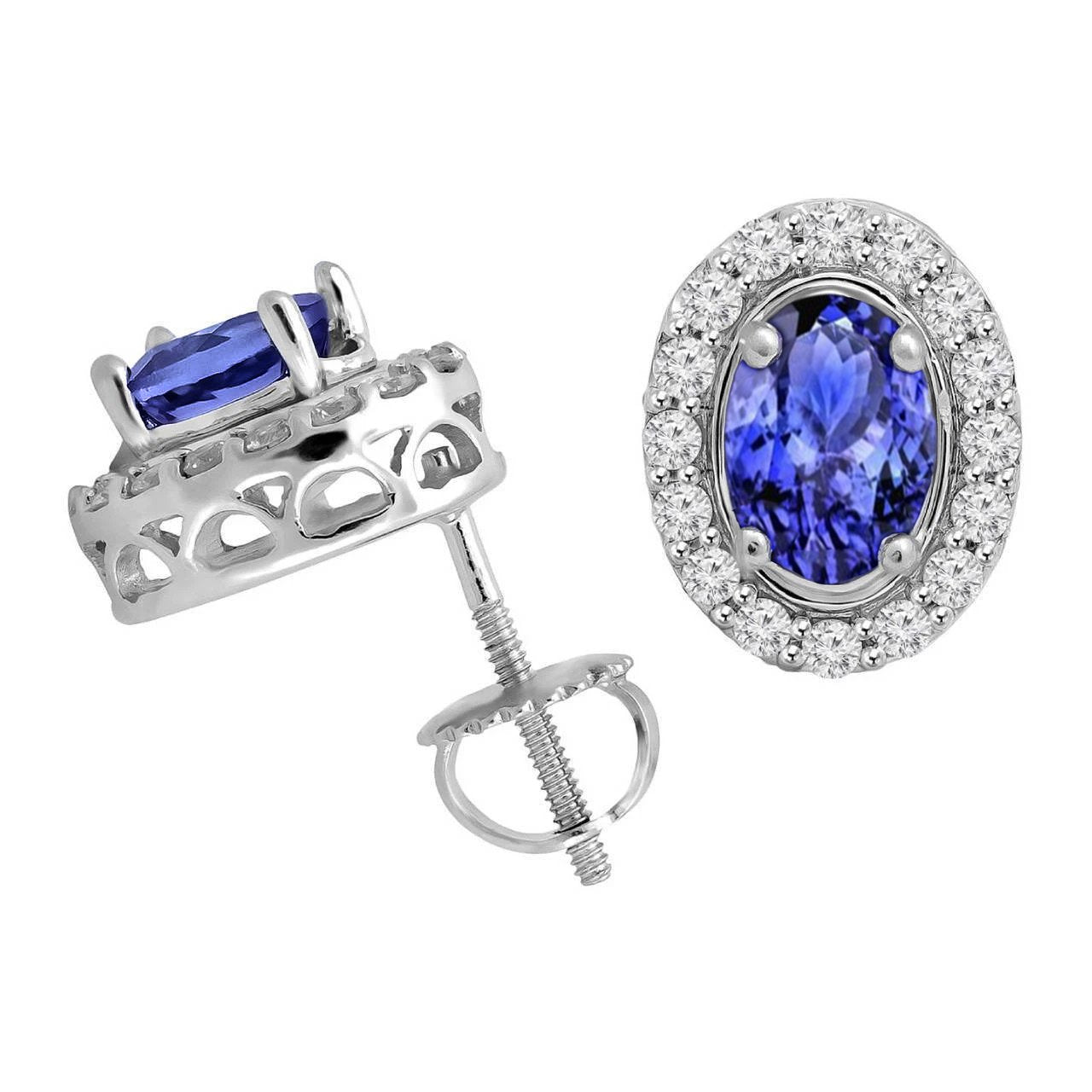 Ladies Studs Earrings 3.70 Ct Tanzanite With Diamonds White Gold 14K