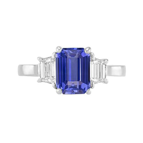 Ladies Three Stone Emerald Ceylon Sapphire Ring 2.50 Carats White Gold