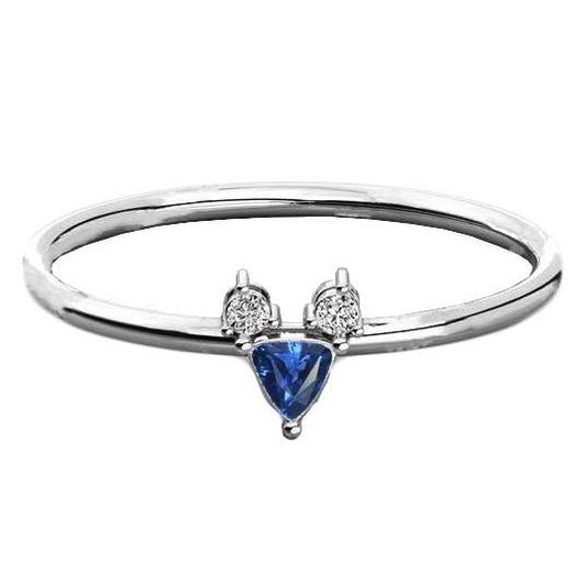Ladies Three Stone Ring Trillion Cut Sapphire & Diamonds 0.75 Carats