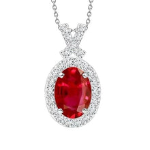 Ladies White Gold 14K Pendant Necklace 3.80 Carats Red Ruby Diamonds