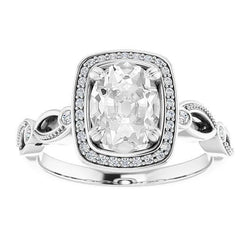 Lady's Halo Ring Oval Old Mine Cut & Black Genuine Natural Earth Mined Diamonds Gold 6.75 Carats