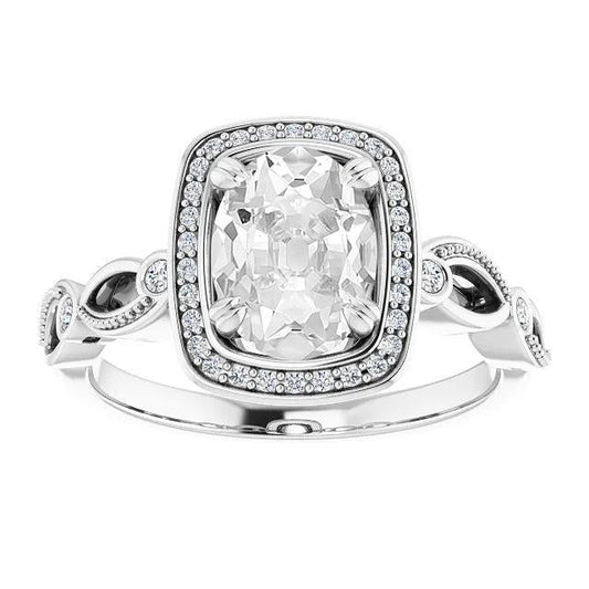 Lady's Halo Ring Oval Old Mine Cut & Black Diamonds Gold 6.75 Carats