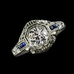 Like Edwardian Jewelry Diamond Old Miner Ring Princess Blue Sapphire