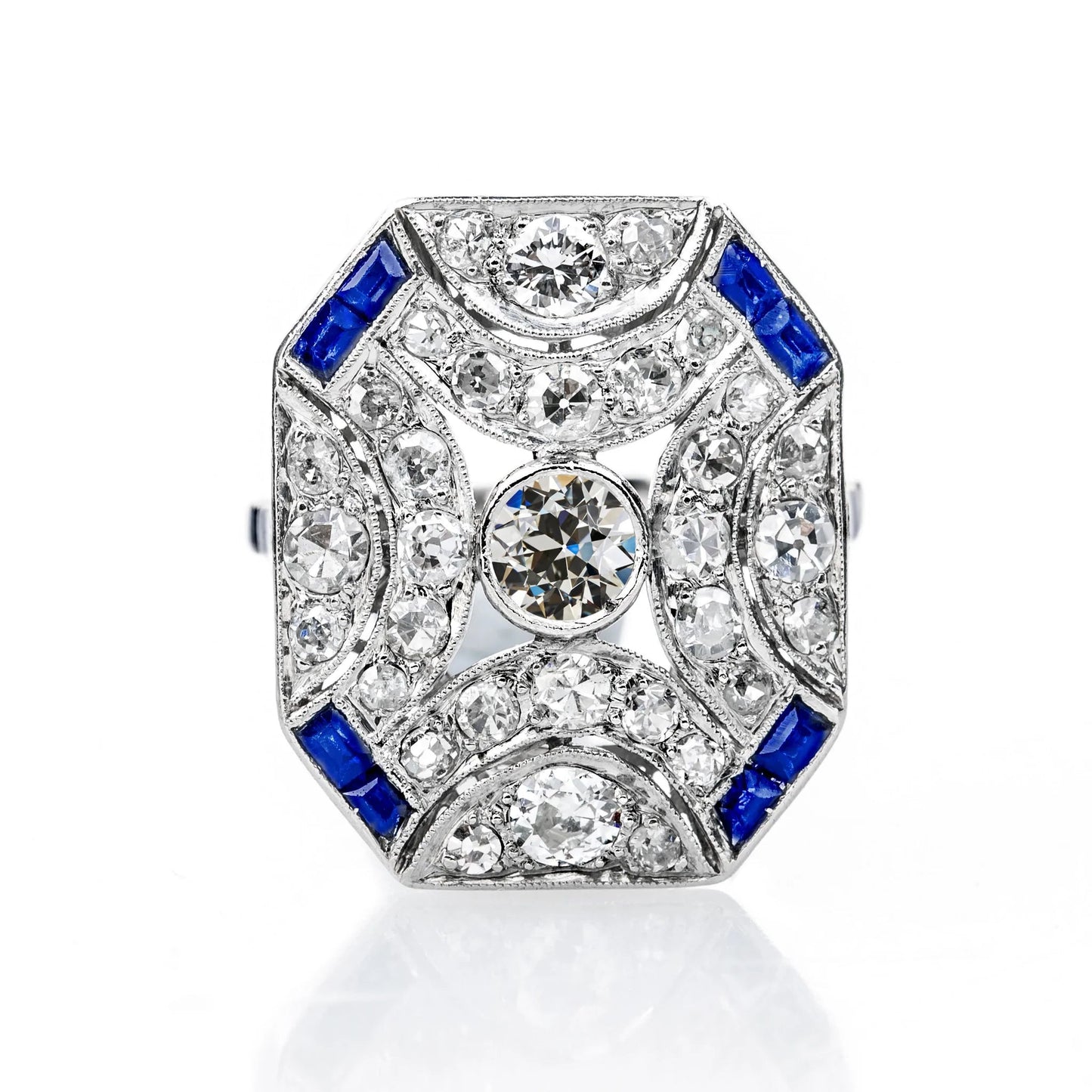 Like Edwardian Jewelry Halo Old Miner Diamond Gemstone Ring Blue Sapphire