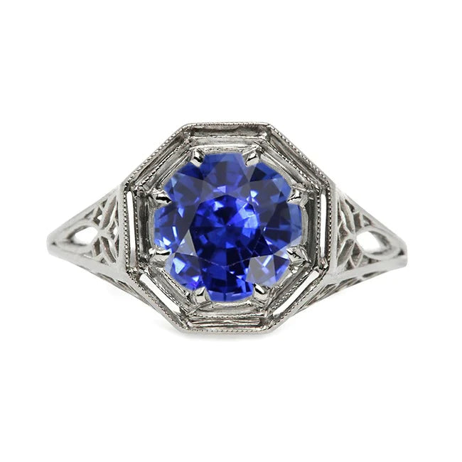 Like Edwardian Jewelry Solitaire Gemstone Ring Vintage Style Blue Sapphire