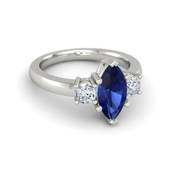 Marquise And Round Cut 2.50 Ct Sapphire And Natural Earth Mined Diamonds Ring White Gold