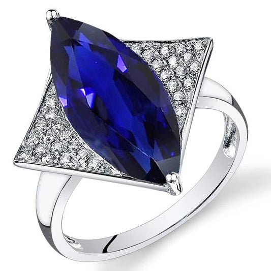 Marquise Blue Sapphire Engagement Ring With Small Diamonds 5.50 Carats