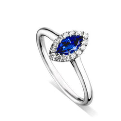 Marquise Ceylon Blue Sapphire Round Natural Earth Mined Diamonds 2 Ct Wedding Ring Gold