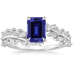 Marquise Natural Earth Mined Diamond And Emerald Blue Sapphire Ring 3 Carats Jewellery