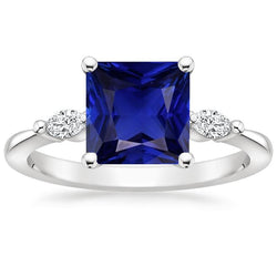 Marquise Natural Earth Mined Diamond Ring 3 Stone Princess Ceylon Sapphire 5.25 Carats