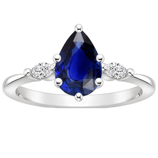 Marquise Diamond Three Stone Ring Pear Ceylon Sapphire 3 Carats