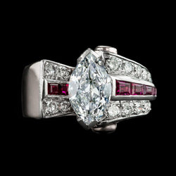 Marquise Old Cut Natural Earth Mined Diamond Baguette Rubies Ring V Prong Set 6.50 Carats