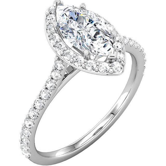 Marquise & Round Brilliant Diamonds 2.51 Ct. Halo Engagement Ring WG