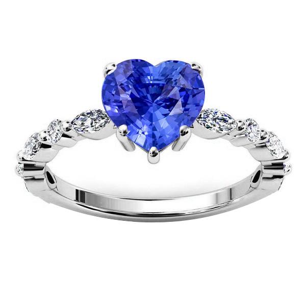 Marquise & Round Diamond Ring Heart Light Blue Sapphire 3 Carats