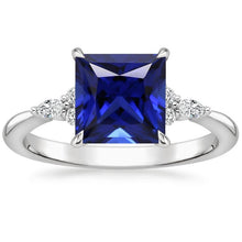 Marquise & Round Diamonds Ring With Princess Blue Sapphire 5.25 Carats