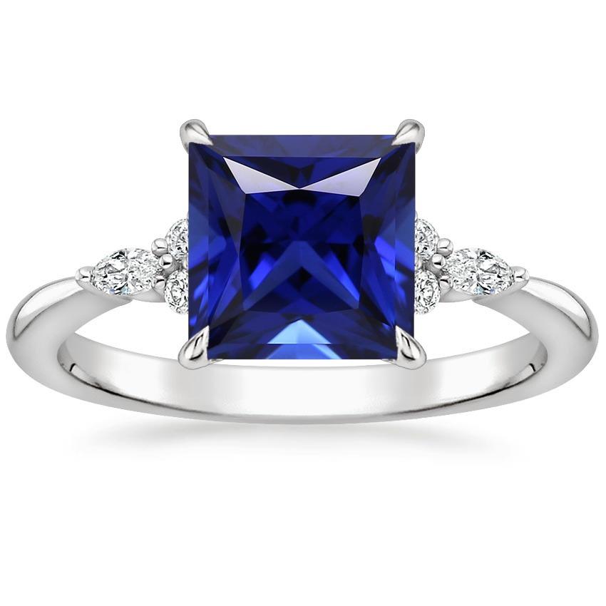 Marquise & Round Diamonds Ring With Princess Blue Sapphire 5.25 Carats