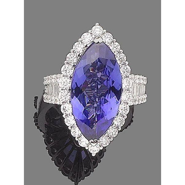 Marquise Tanzanite And Diamond 17.25 Ct Ring White Gold 14K