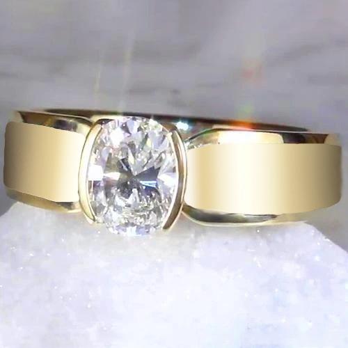 Men Solitaire Ring Oval Diamond 1.50 Carats Yellow Gold Jewelry