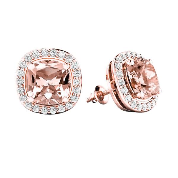 Morganite With Diamonds 12.70 Carats Studs Earrings Rose Gold 14K