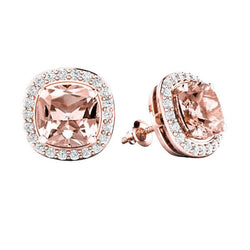 Morganite With Natural Earth Mined Diamonds 12.70 Carats Studs Earrings Rose Gold 14K