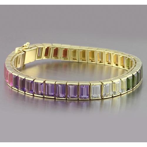 Multi Color Sapphire Emerald Bracelet 40 Carats Yellow Gold Jewelry