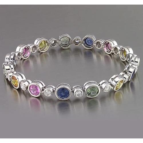 Multi Color Sapphire Tennis Bracelet Bezel 22.50 Carats Women Jewelry