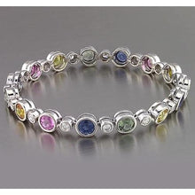 Multi Color Sapphire Tennis Bracelet Bezel 22.50 Carats Women Jewelry