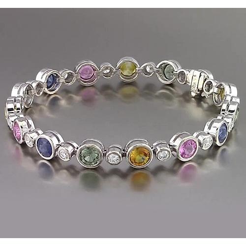 Multi Color Sapphire Tennis Bracelet Bezel 22.50 Carats Women Jewelry