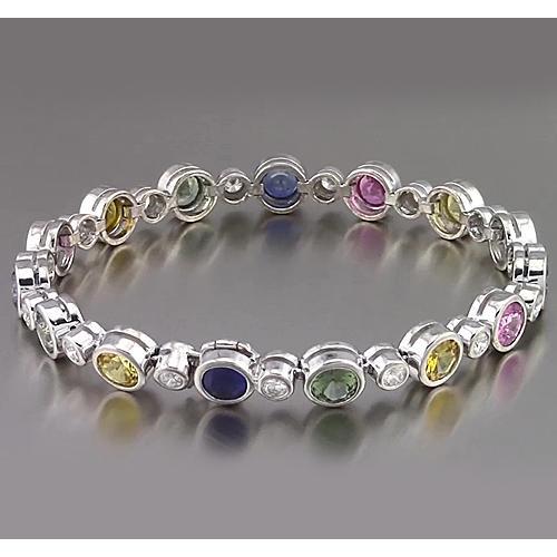 Multi Color Sapphire Tennis Bracelet Bezel 22.50 Carats Women Jewelry