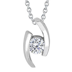 Bezel Set 1.00 Carat Round Cut Natural Earth Mined Diamond Pendant Necklace WG 14K