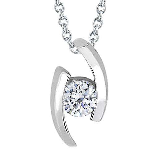 Natural Bezel Set 1.00 Carat Round Cut Diamond Pendant Necklace WG 14K