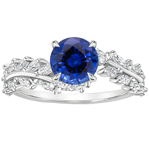 Natural Blue Sapphire & Marquise Diamond Ring 3 Carats New