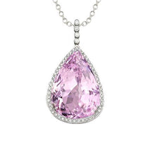Natural Kunzite And Diamond Necklace Pendant White Gold 14K 24 Ct