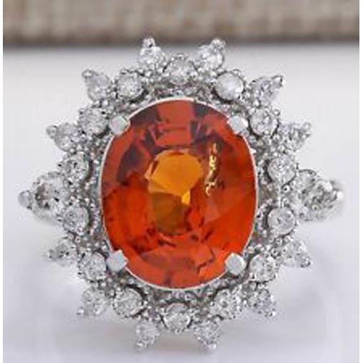 Natural Mandarin Garnet With Diamonds 10.25 Ct Ring White Gold 14K