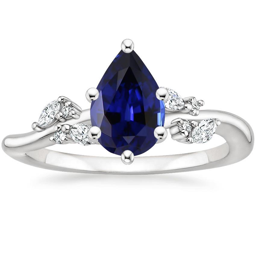 Natural Pear Blue Sapphire & Marquise, Round Diamonds Ring 6.75 Carats
