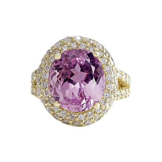 Natural Pink Kunzite And Diamond Ring Yellow Gold Fine Jewelry 23 Ct