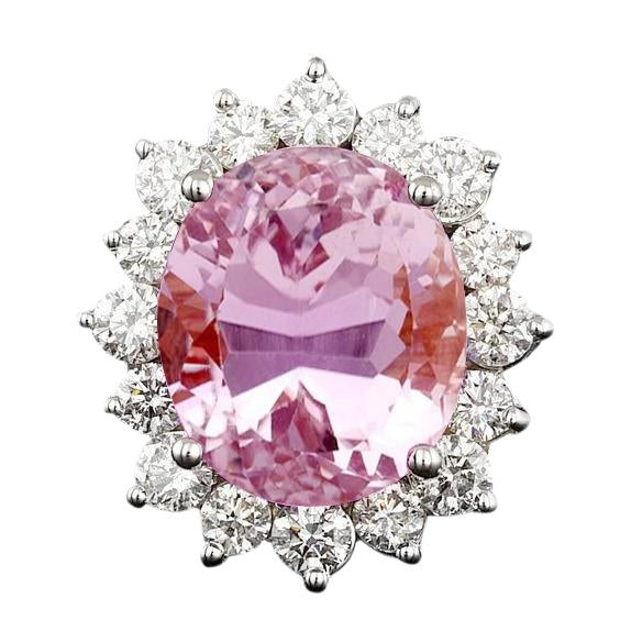 Natural Pink Kunzite & Diamond Wedding Ring 22 Ct. White Gold 14K
