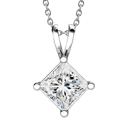 Natural Princess Cut Diamond Necklace Pendant 2.0 Carat White Gold 14K
