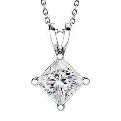 Princess Cut Natural Earth Mined Diamond Necklace Pendant 2.0 Carat White Gold 14K