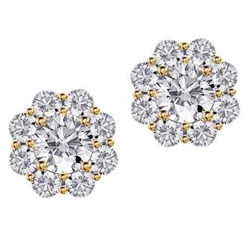 Natural Round Diamond Halo Stud Earrings Pave 4.50 Ct. Yellow Gold14K