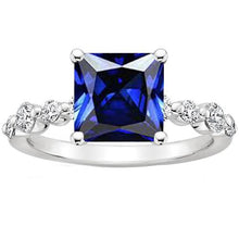 New Gold Princess Cut Natural Blue Sapphire With Accents Ring 4 Carats