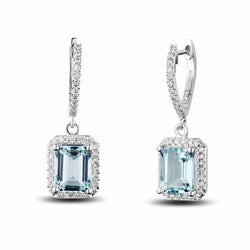 New Ladies Dangle Earrings 18 Ct Aquamarine And Natural Earth Mined Diamonds