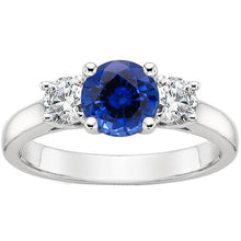 New Three Stone Gold Ring Round Ceylon Sapphire And Diamonds 3 Carats