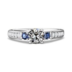 Old Mine Cut Diamond & Sri Lankan Sapphire Anniversary Ring 4 Carats