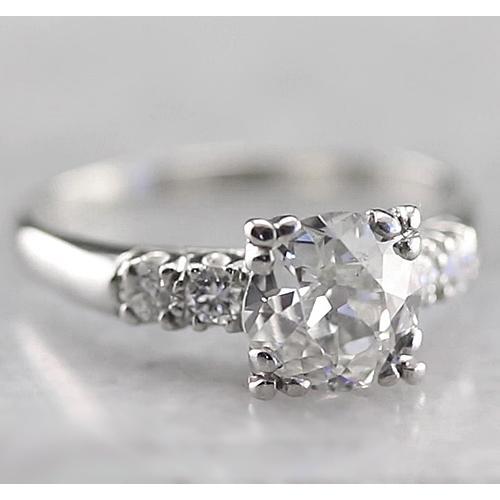 Old Miner Cushion Engagement Diamond Ring 2 Carats White Gold 14K